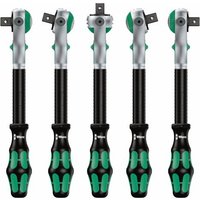 Wera 8000A SB Zyklop Speed Ratchet, 1/2 inch, silver and black with green accents, ergonomic handle, rotating head.