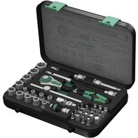 Wera 8100Sa2 socket set, 1/4" drive, 42 pieces, includes ratchet, sockets, and bits in a black case with green accents.