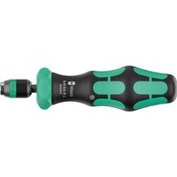 Black and green Wera 838 RA-R L ratchet screwdriver with ergonomic handle and interchangeable bit holder.