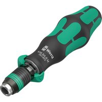 Black and green Wera ratchet screwdriver with ergonomic handle and Rapidaptor locking bit holder.