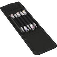 Black Wera 8740 A HF Zyklop set with five hex driver bits in a compact case, each bit marked with size and color-coded bands.