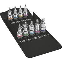 Wera 8740 C Zyklop Torx Socket Set with color-coded rings on a black holder, 1/2" drive, high torque, metric sizes.