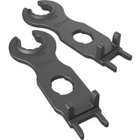 Black Wera 9108/2 PV Set, two-piece tool kit with open-ended wrenches for MC4 solar connectors, durable plastic design.