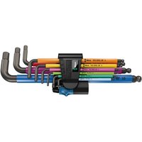 Wera Hex-Plus L-key set with multicolored BlackLaser coating in a compact black holder.