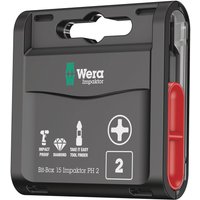 Black Wera Bit-Box with Phillips Impaktor screwdriver bits, compact case, red latch, and impact-proof design.