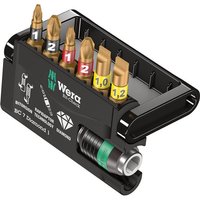 Wera Bit Check 7-piece set with gold diamond-coated bits in black plastic holder, featuring anti cam-out design.
