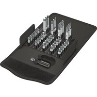 Black Wera Bit-Safe 43 set with various silver bits and holder, organized in a compact case.
