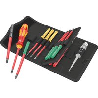 Wera Kraftform Kompakt 16 Piece VDE Insulated Screwdriver Set with red and yellow handles in black case.