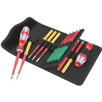 Wera Kraftform Kompakt 17 Piece VDE set with red insulated handles, stainless steel blades, in a black folding case.
