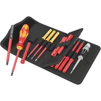 Wera Kraftform Kompakt 18 Piece VDE Insulated Screwdriver Set with red and yellow handles in black folding case.