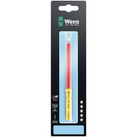 Wera Kraftform Kompakt 3060 IS VDE screwdriver blade, red shaft, yellow handle, in black packaging.