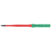Wera Kraftform Kompakt 67 iS VDE Slim Torx screwdriver blade, red insulated shaft, green ergonomic handle.