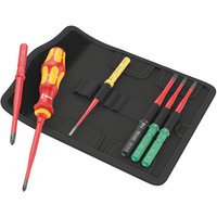 Wera 7 Piece VDE Insulated Screwdriver Set with red and yellow handles in a black folding case.