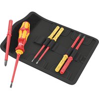 Wera Kraftform Kompakt 7 Piece VDE Insulated Screwdriver Set with red and yellow handles in a black tool pouch.