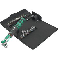 Wera Safe Torque A 1 SHK Set, 20-piece, 1/4" drive, green and black torque wrench with assorted bits in black case.