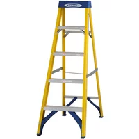 Werner 5 tread fibreglass swingback ladder, yellow frame, blue top, grey steps, EN131 compliant.