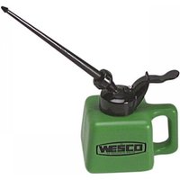 Green Wesco oiler with 350cc capacity, black 6-inch nylon spout, and handle on the side.