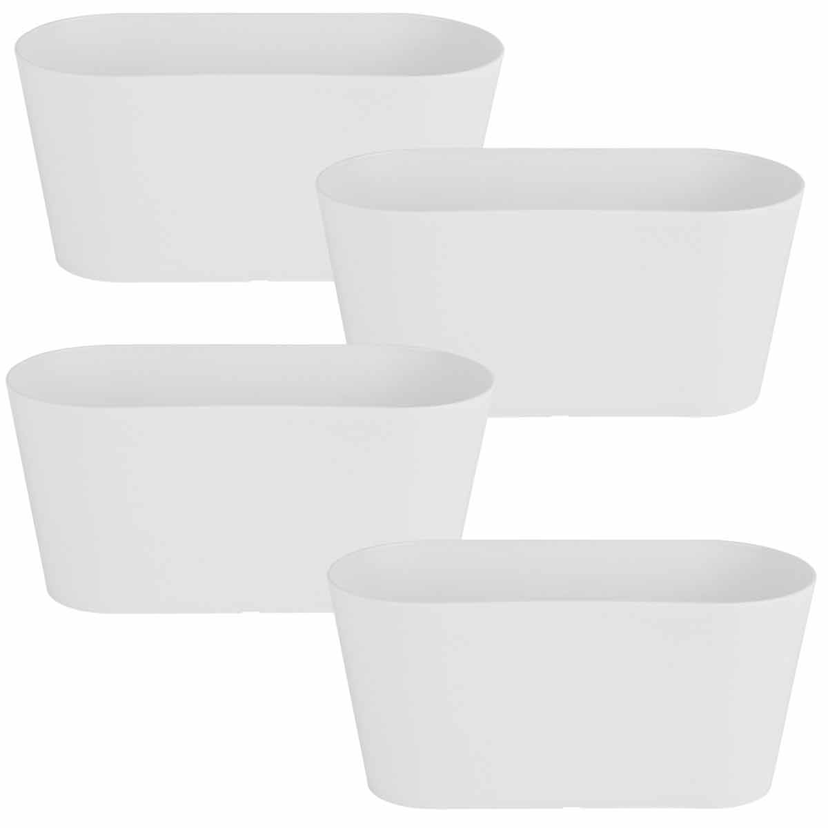 Set of four oval troughs in ice white, made from durable plastic, each measuring 30cm, featuring smooth edges and a minimalist design for versatile use.