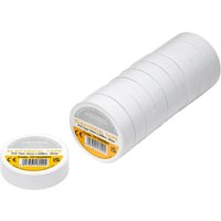 White PVC electrical insulation tape, 19mm x 20m, pack of 10 rolls, with yellow and white labels by Draper Tools.