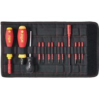 Wiha 14 Piece VDE Insulated Torquevario-S Screwdriver Set with red and yellow handles in a black fabric case.