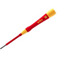 Red and yellow Wiha Picofinish slotted screwdriver, 2.5 x 65mm, with a fine tip and ergonomic handle.