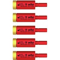 Red and yellow Wiha Electric 5 Piece EasyTorque Adapter Set for SlimVario Series with torque specifications printed.