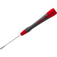 Wiha Picofinish Slotted Screwdriver with red and gray ergonomic handle and slim metal shaft.