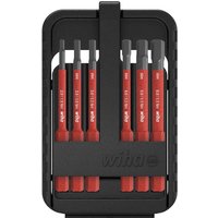 Wiha Slimbit Electric 7 Piece Hex Screwdriver Bit Set with red and black bits in a compact black holder.