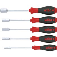 Wiha Softfinish 5 Piece Hex Nut Driver Set with red and black ergonomic handles and chrome-plated shafts.