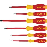 Red and yellow Wiha Softfinish 6 Piece VDE Insulated Slotted/Phillips Screwdriver Set with ergonomic handles.