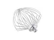 Stainless steel wire whisk with a rounded, balloon shape, designed for efficient mixing and aerating, featuring a sturdy attachment base for KitchenAid mixers.