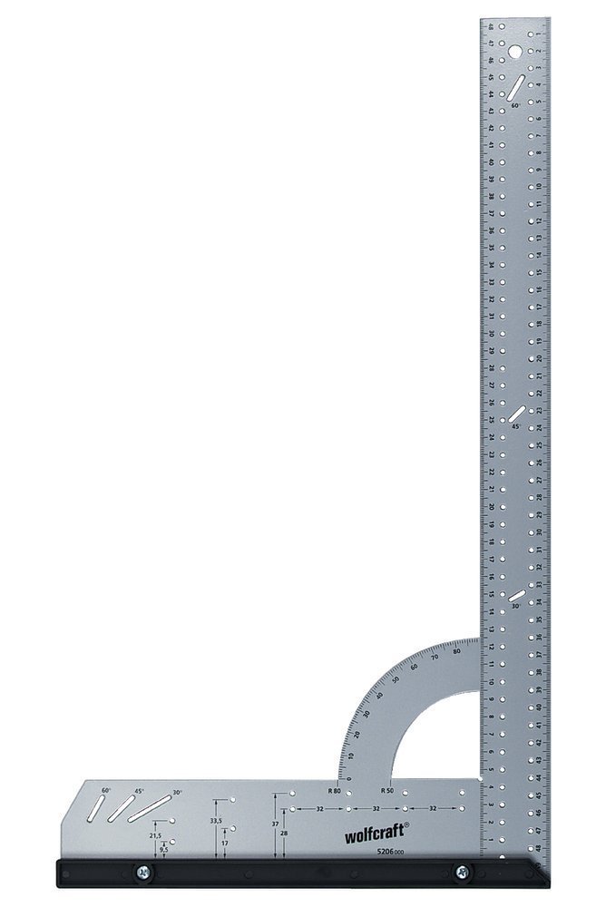 Silver metal try square with a 280x500mm size, featuring clear measurement markings, a sturdy base, and an angled arm for precise angles and measurements.