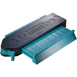 Robust plastic profile gauge in black and teal, featuring a sliding mechanism and multiple thin, flexible teeth for easy contour transfer and precise measurements.