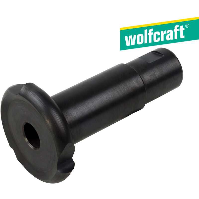 Black metal milling disc for angle grinder, 50mm diameter, featuring a flat base and a central hole for attachment, with the Wolfcraft logo in green and yellow at the top.