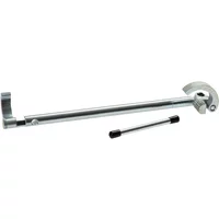 Adjustable basin wrench with long silver handle, pivoting jaw, and black grip by Bailey, model 345 Monument.