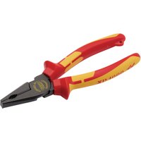 Red and yellow XP1000 VDE Hi-Leverage Combination Pliers, 180mm, with tethering hole and insulated handles.