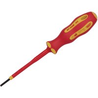 Red and yellow XP1000 VDE plain slot screwdriver, 2.5 x 75mm, with ergonomic handle and insulated shaft.