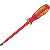 Red and yellow XP1000 VDE plain slot screwdriver, 6.5 x 150mm, with insulated handle and flat blade tip.
