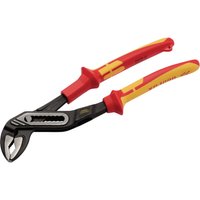 Red and yellow XP1000 VDE water pump pliers, 250mm, with black jaws and tethered handle.