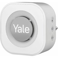 Yale Doorbell Chime in grey and white, square with rounded edges, central speaker grille, and side buttons.