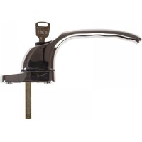 Polished chrome Yale window handle with curved lever and keyhole, includes key.