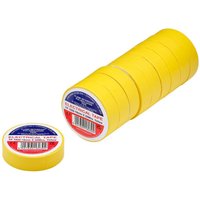 Yellow PVC electrical insulation tape rolls, 19mm x 20m, pack of 10, Draper Tools, with red and blue labels.