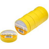 Yellow PVC electrical insulation tape rolls, 19mm x 33m, pack of 10, stacked with one roll showing label.