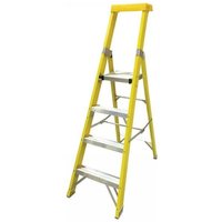 Yellow Zarges platform steps with four aluminum rungs and a 0.94m platform height, sturdy design.