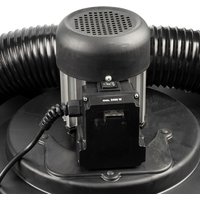 Black and silver Zipper dust extractor with ribbed hose, vented top, and power cord connection.