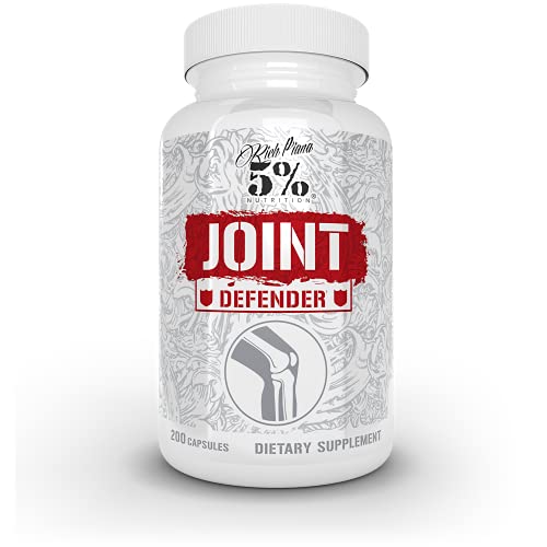 White bottle with a detailed gray design, labeled "JOINT DEFENDER" in bold red, containing 200 capsules, promoting joint support with ingredients like collagen and glucosamine.