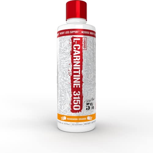 L-Carnitine Legendary Series 473ml bottle in white with intricate designs, featuring a red cap and orange label, highlighting "Mandarin Orange" flavor and key benefits.