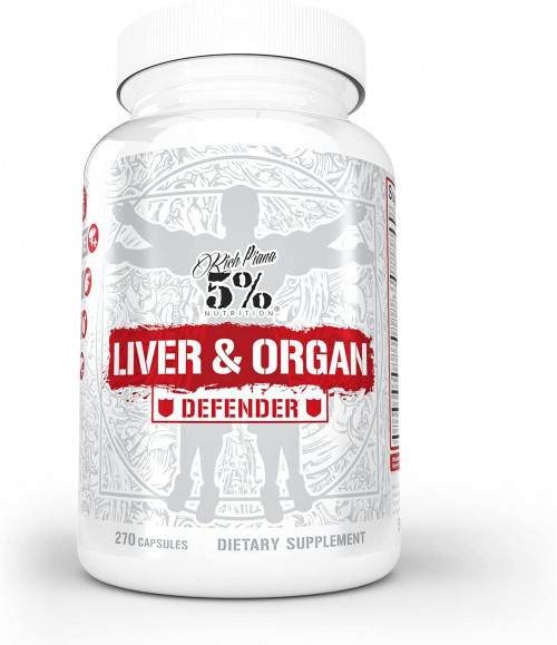 White bottle with a red and black label featuring "LIVER & ORGAN DEFENDER" in bold letters, containing 270 capsules, designed for liver and organ support.