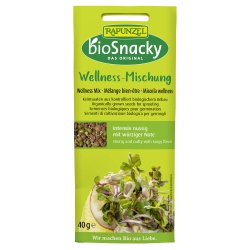 Bright green packaging with a yellow label featuring "Wellness-Mischung" by A.Vogel, showcasing a mix of seeds and sprouts, emphasizing organic and healthy ingredients.