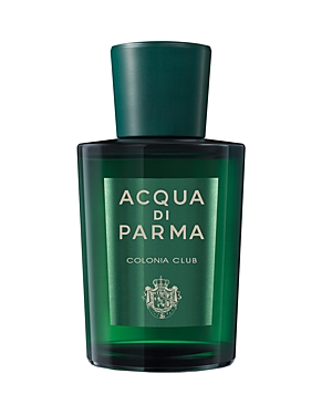 Dark green glass bottle with a sleek design, featuring a silver label that reads "ACQUA DI PARMA COLONIA CLUB" and a matching green cap, 3.4 oz unisex eau de cologne.